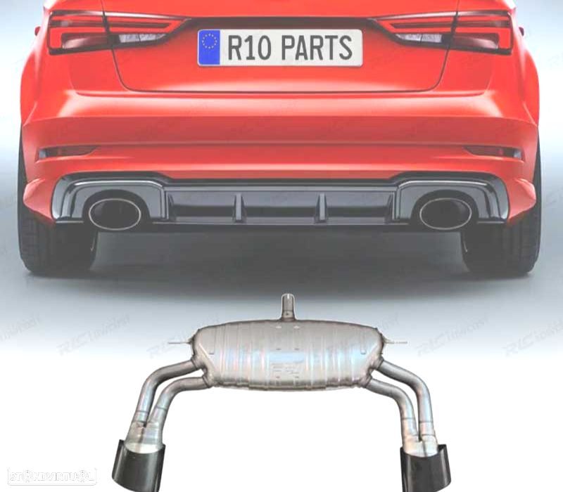 PANELA DE ESCAPE AUDI A3 S-LINE HATCHBACK 17-20 LOOK RS3 PRETO - 1