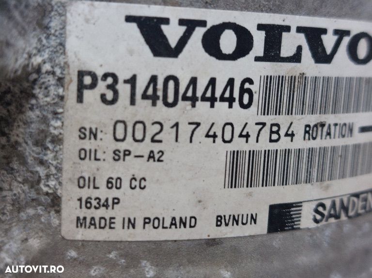 Compresor clima Volvo XC60 Volvo S80 Volvo V70 Volvo XC70 Volvo XC90 cod P31404446 2011 2012 2013 2014 2015 2016 2017 2018 - 2