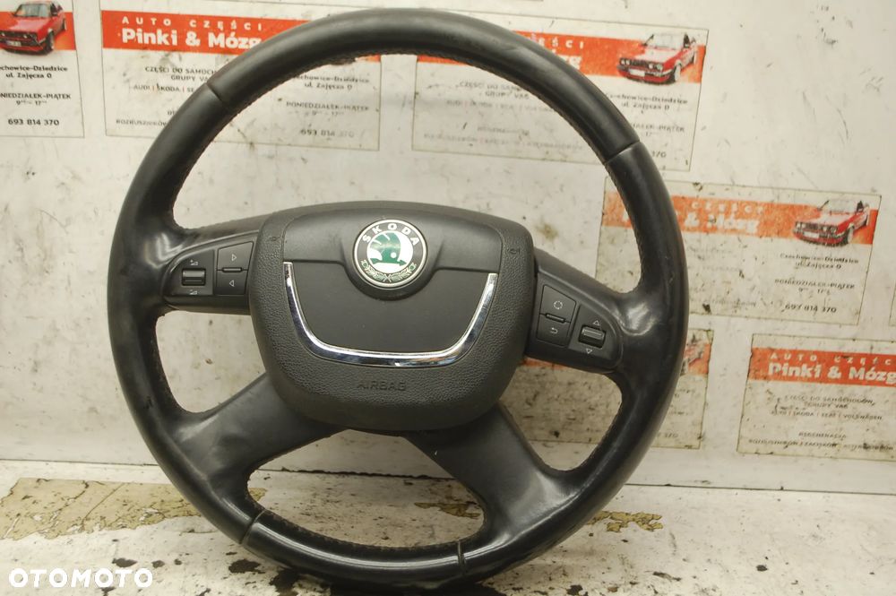 KIEROWNICA SKÓRZANA MULTIFUNKCYJNA + PODUSZKA AIR BAG 3T0419091J 1Z0880201AH SKODA OCTAVIA II LIFT SUPERB II - 1