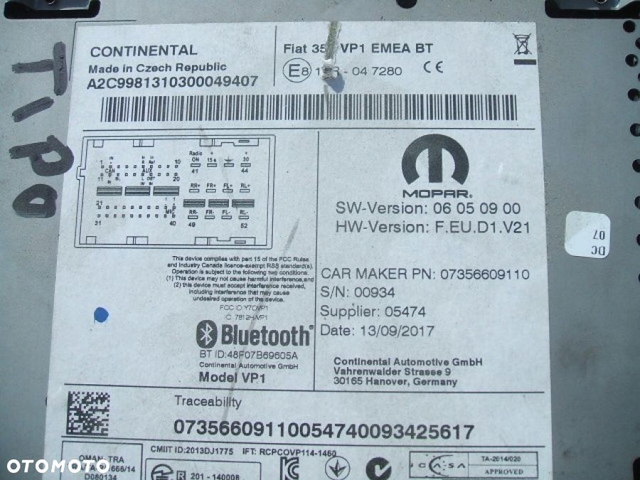 FIAT TIPO II RADIO MONITOR WYŚWIETLACZ BLUETOOTH 07356609110 - 4