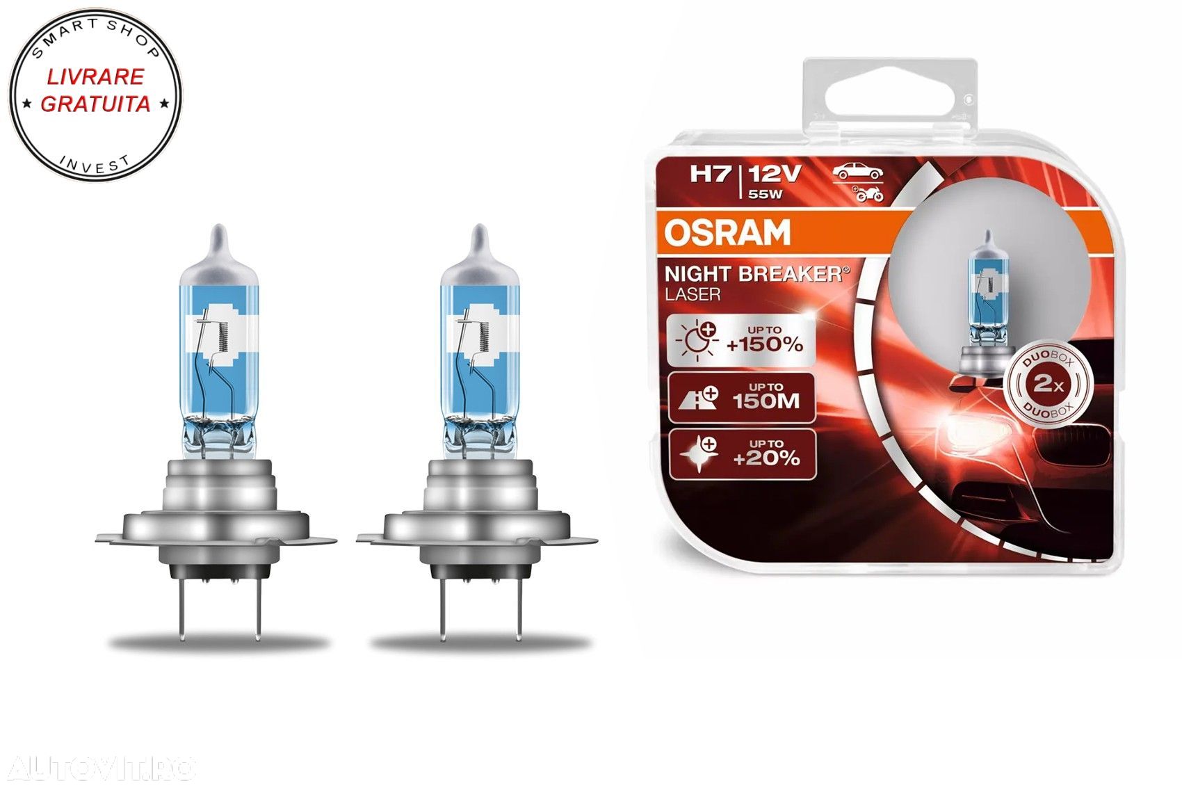 OSRAM NIGHT BREAKER LASER H7 Becuri Auto-Moto Halogen 64210NL-HCB H7 12V 55W (2 be- livrare gratuita - 1