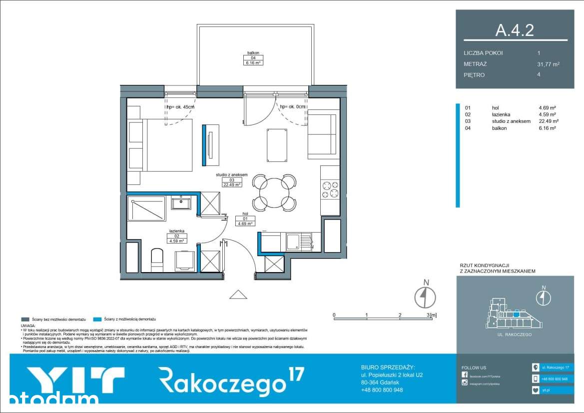 1-pokojowe mieszkanie 31m2 + balkon - Pełny obrazek: 2/12