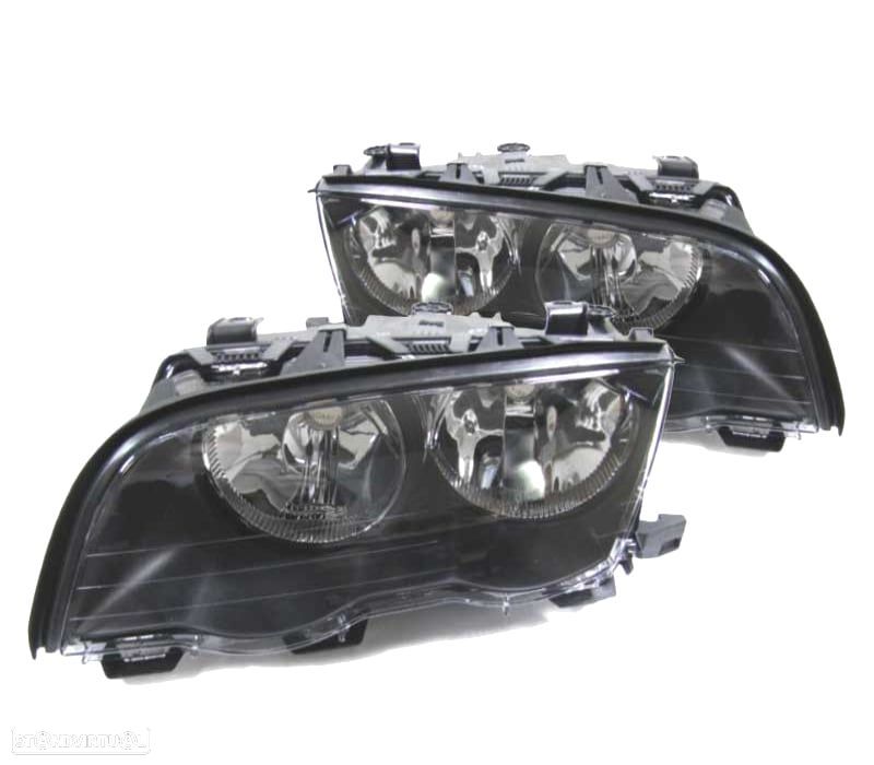FARÓIS BMW E46 4 PORTAS 98-01 FUNDO NEGRO - 1