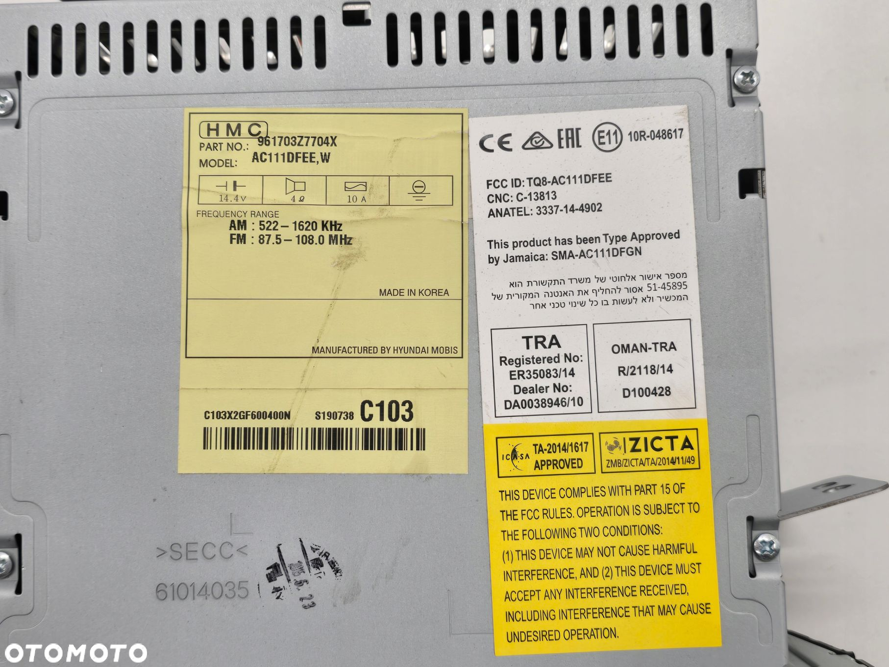 HYUNDAI I40 LIFT 16R RADIO CD 961703Z7704X - 2