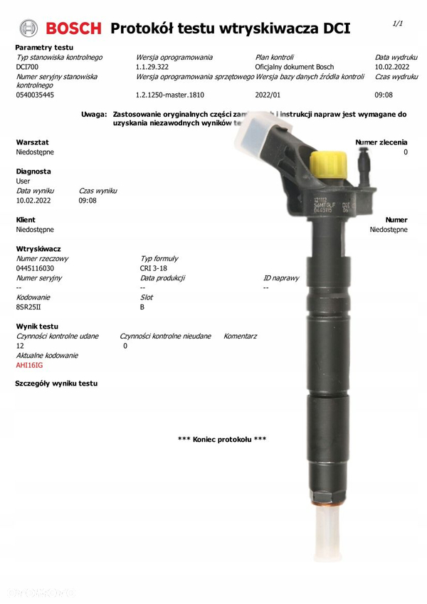 Wtryski KOMPLET 0445115060 Mercedes ML A6420701487