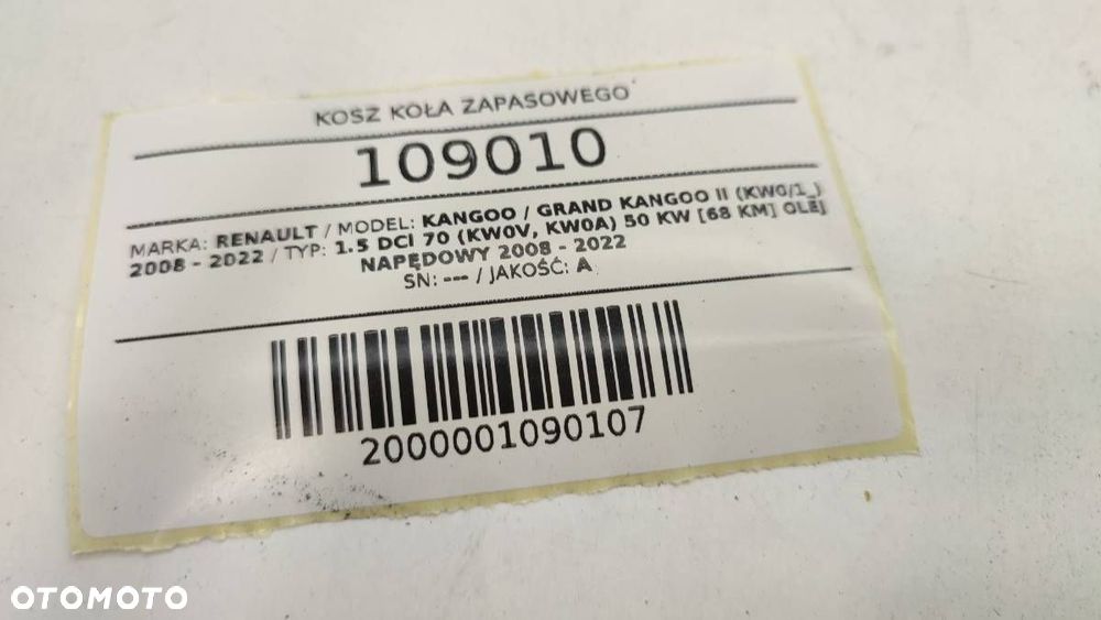 KOSZ KOŁA ZAPASOWEGO RENAULT KANGOO II WINDA 2010 BLASZAK - 4