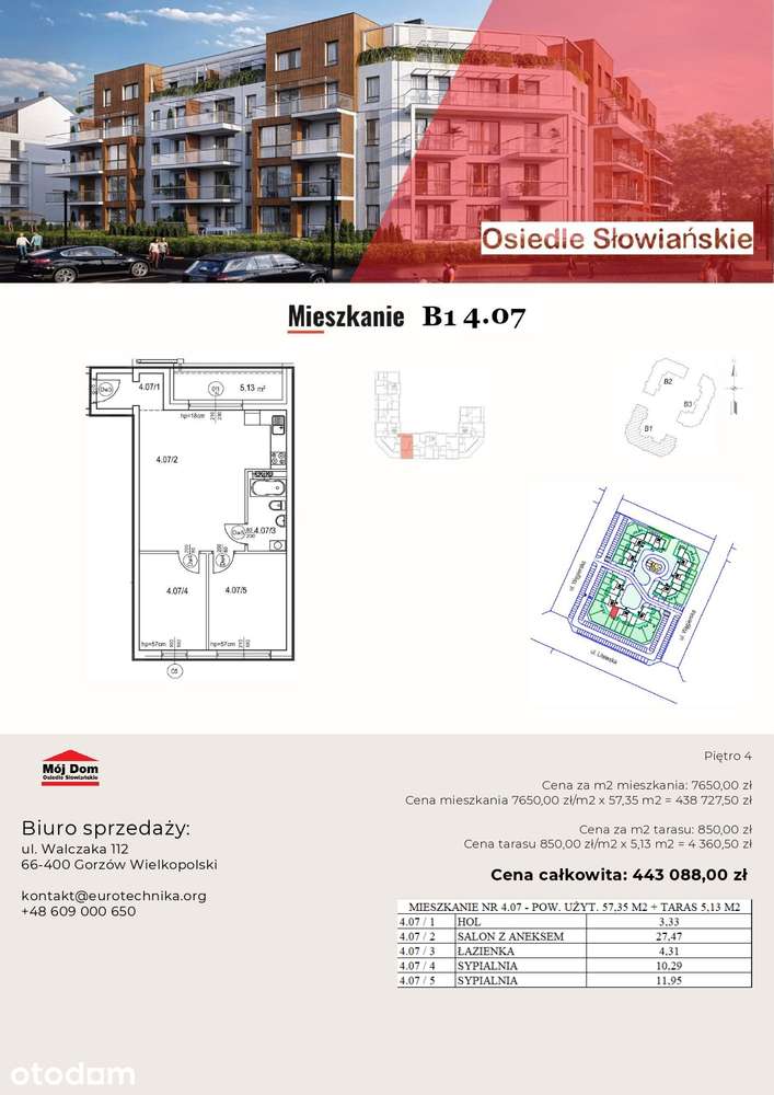 Nowoczesne mieszkanie - 57 m2, B1 4.07