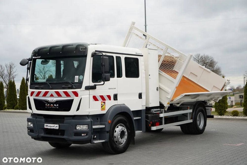 MAN TGM 18.340 / 4X2 / 3 STRONNA WYWROTKA / HYDROBURTA / BRYGADÓWKA 7 MIEJSC / BORDMATIC - 8