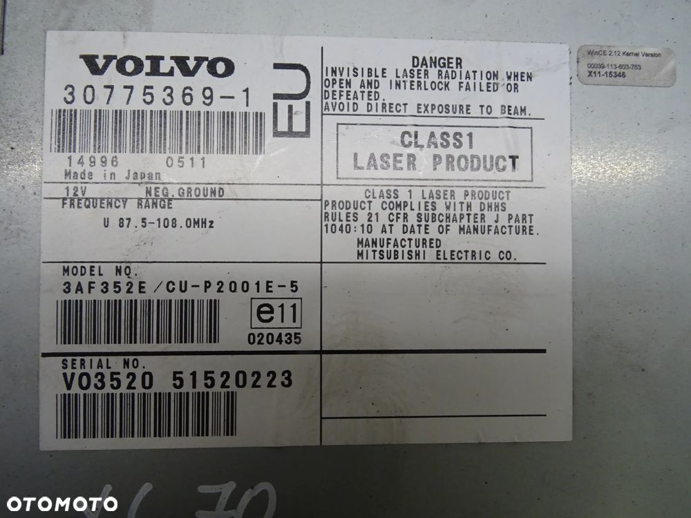 VOLVO XC70 01-07 2.5T 210KM  CZYTNIK PŁYT DVD NAWIGACJI 30775369-1 - 6