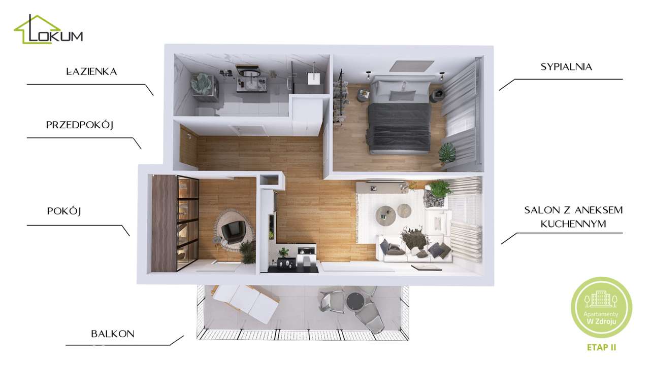 E29 |Słoneczne 3 pokoje z narożną ekspozycją | 44,65 m² | III piętro