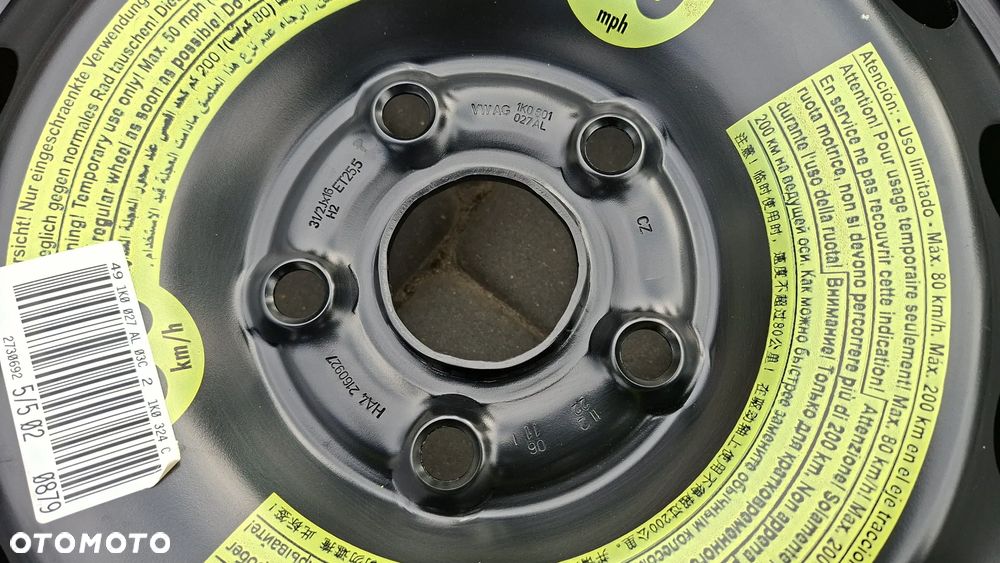 Koło Dojazdowe 16 Audi A3 8P VW Golf VI 5x112 ET 25.5 125/70 R16 1K0601027AL - 2