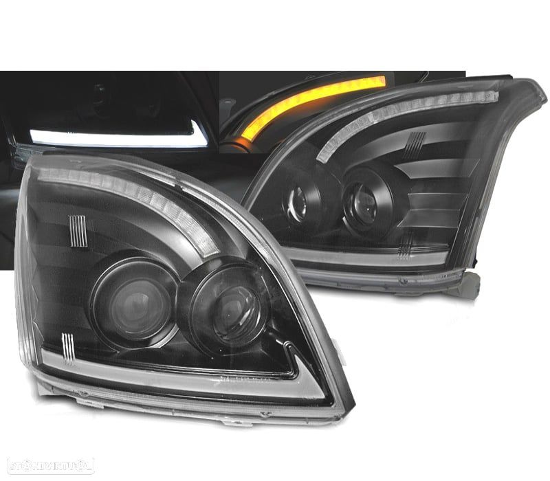 FARÓIS TUBE LIGHT TOYOTA LAND CRUISER FJ120 03-09 COM INDICADOR DINÂMICO PRETO - 1