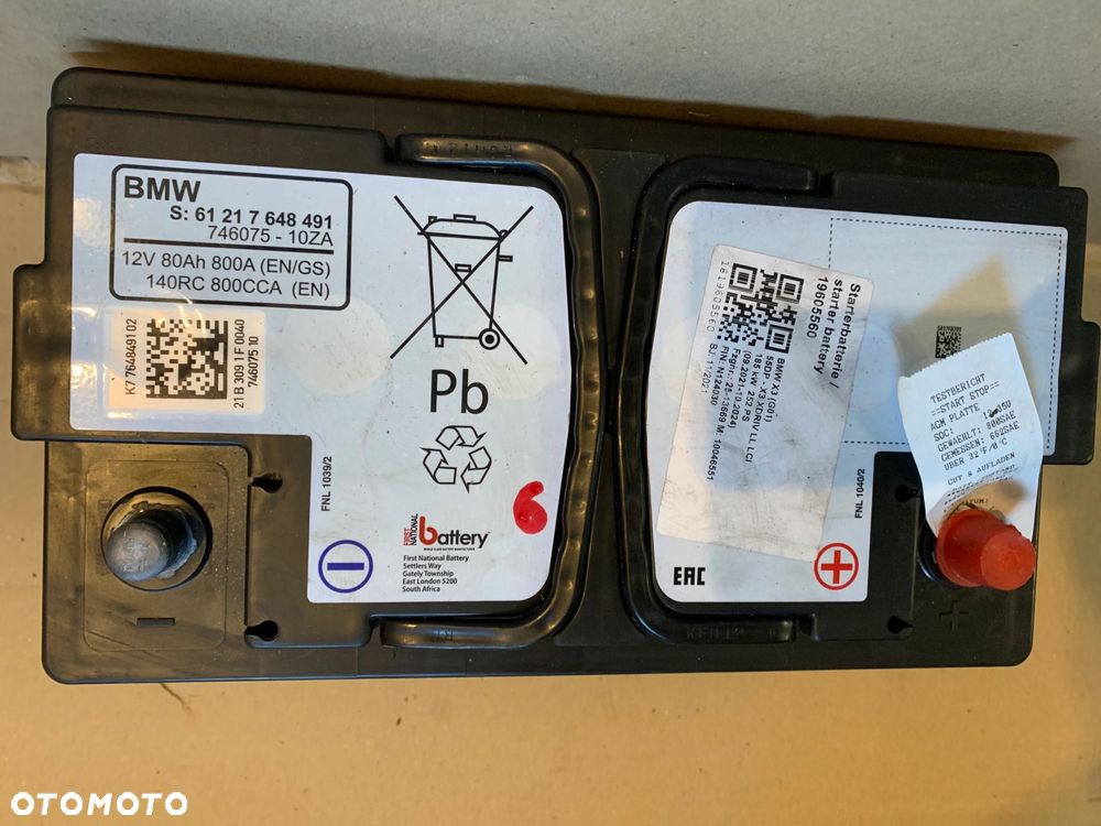 AKUMULATOR AGM 12V 80AH 800A BMW X3 G01 X4 G02 7648491 ORYGINAŁ - 2