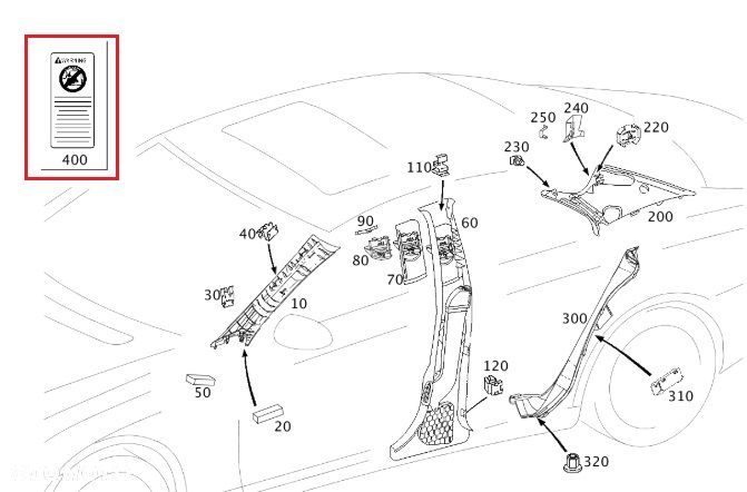 MERCEDES WIELE MODELI Naklejka ostrzegawcza bocznej poduszki powietrza - 2