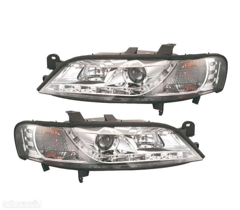 FARÓIS OPEL VECTRA B 99-02 LUZ DIURNA LED FUNDO CROMADO - 1