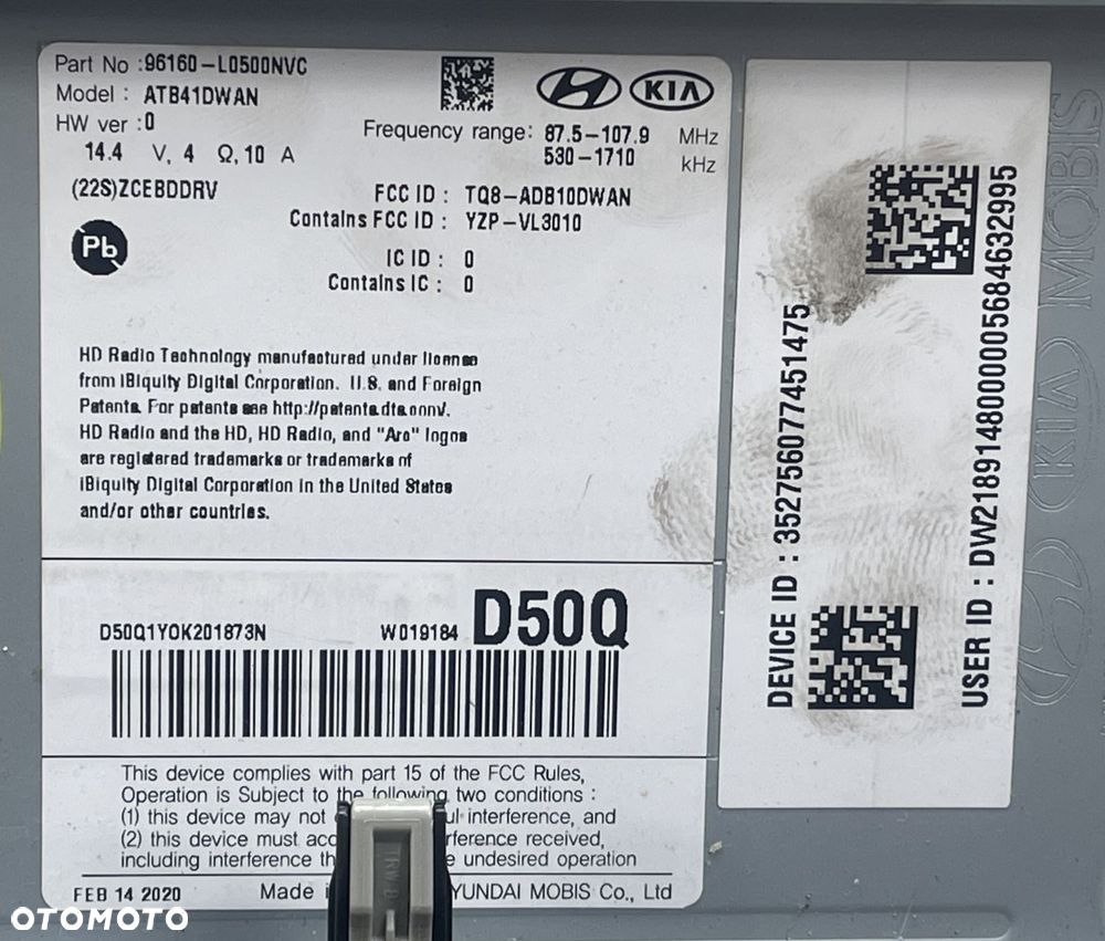 O4 HYUNDAI SONATA 2019 - RADIO WYŚWIETLACZ 96160-L0500 NVC - 11