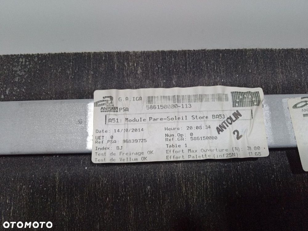 CITROEN C3 II ROLETA ZASUWA SZYBY PANORAMICZNEJ 96839725 - 8