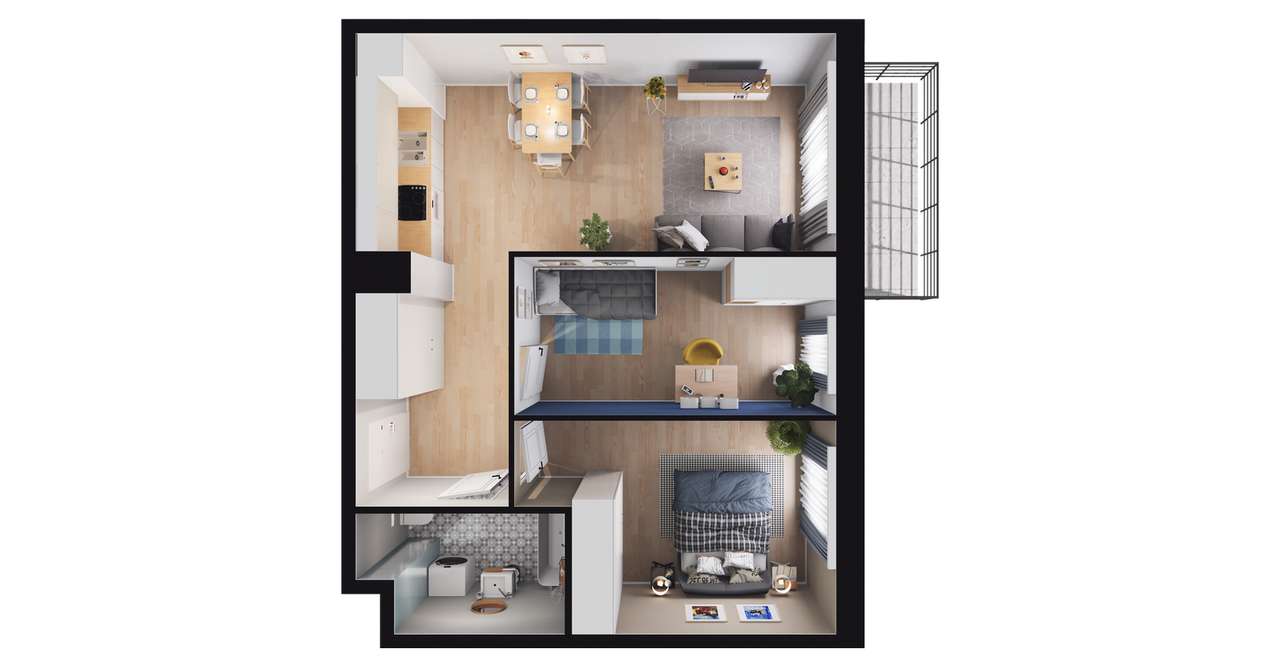 3-pokojowe mieszkanie 52m2 + balkon - Pełny obrazek: 2/23