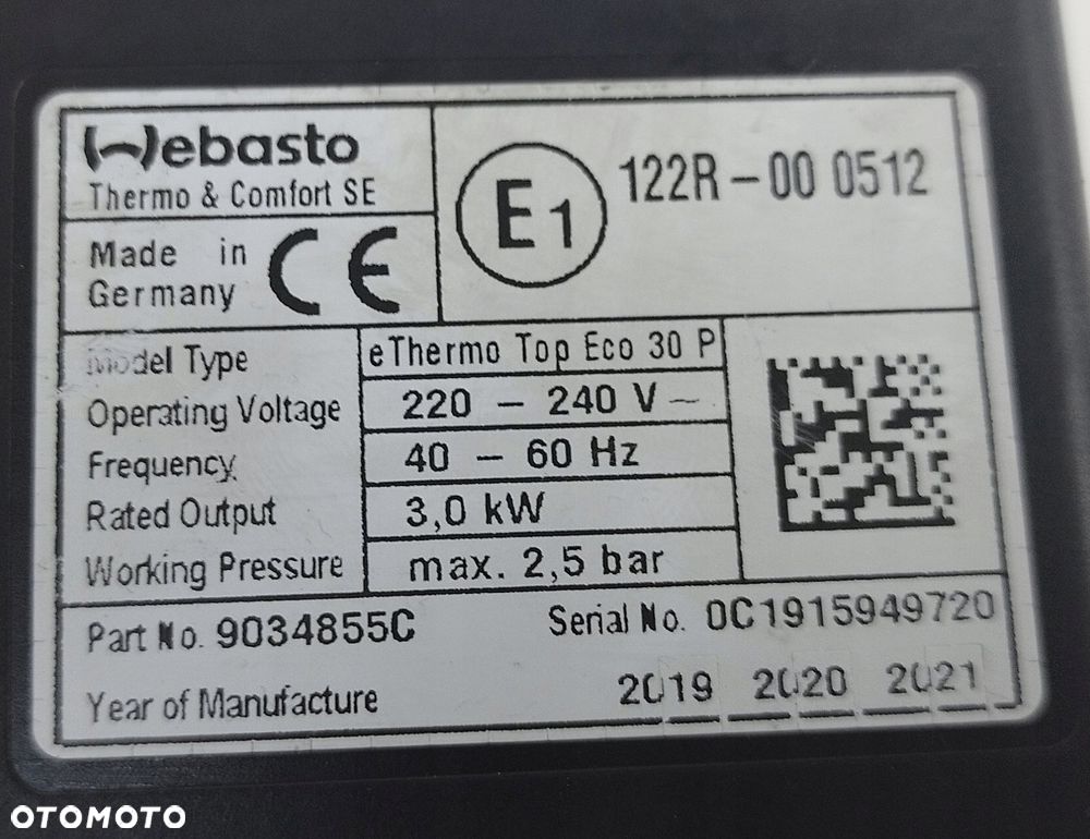 WEBASTO ELEKTRYCZNE OGRZEWANIE 3.0 KW ETHERMO TOP ECO 30P 9034855C - 3