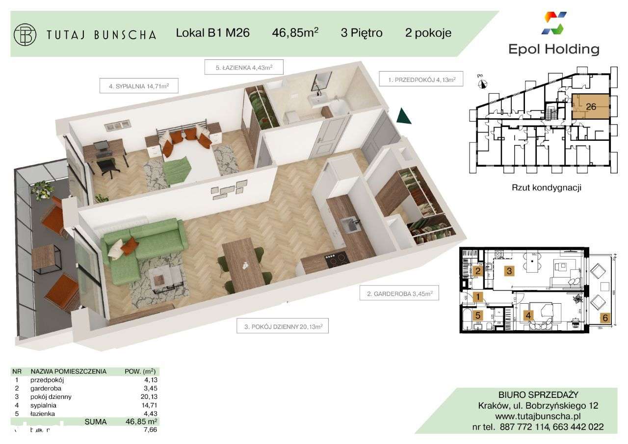 2-pokojowe mieszkanie 46 m2 + balkon 7 m2, Bezpośrednio