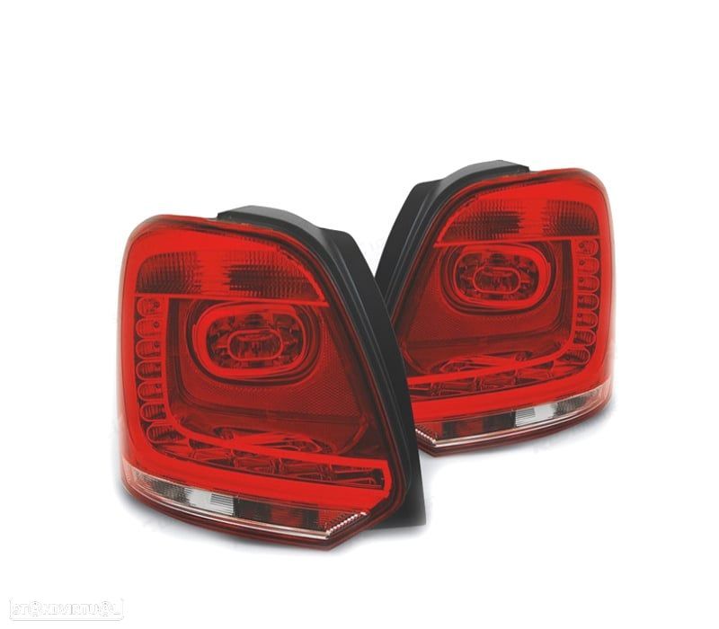FAROLINS TRASEIROS VOLKSWAGEN VW POLO 6R 09-14 LED FUNDO VERMELHO CROMADO - 1