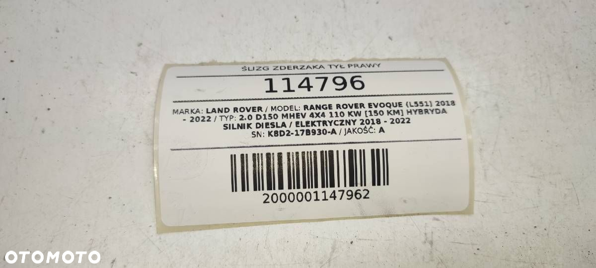 ŚLIZG ZDERZAKA TYŁ TYLNY PRAWY LAND RANGE ROVER EVOQUE II L551 K8D217B930A - 4