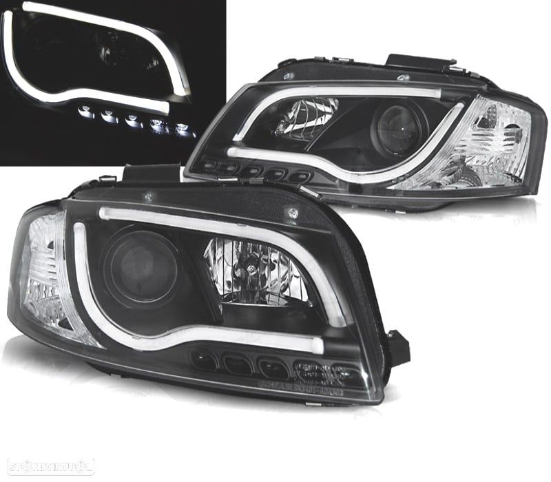 FARÓIS COM LUZ DIURNA TFL AUDI A3 8P 03-08 FUNDO PRETO - 1