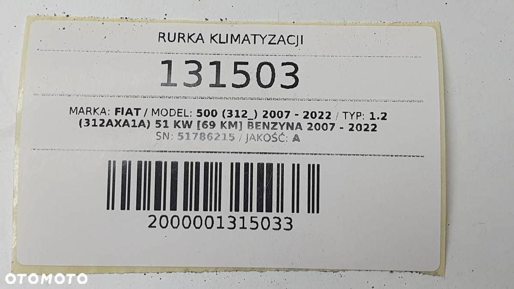 RURKA KLIMATYZACJI FIAT 500 312 1.2 BENZYNA 69KM 51786215 - 6