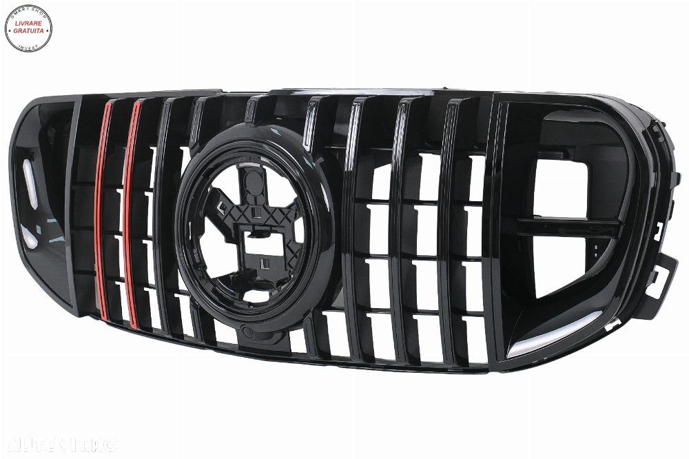 Grila Centrala Mercedes GLS SUV X167 (2019-2023) GTR Look Negru cu Insertii Rosii- livrare gratuita - 2