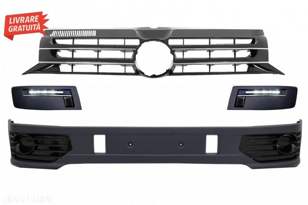 Prelungire Bara Fata cu Grila Centrala fara emblema si Lumini de zi LED DRL VW Tra- livrare gratuita - 1