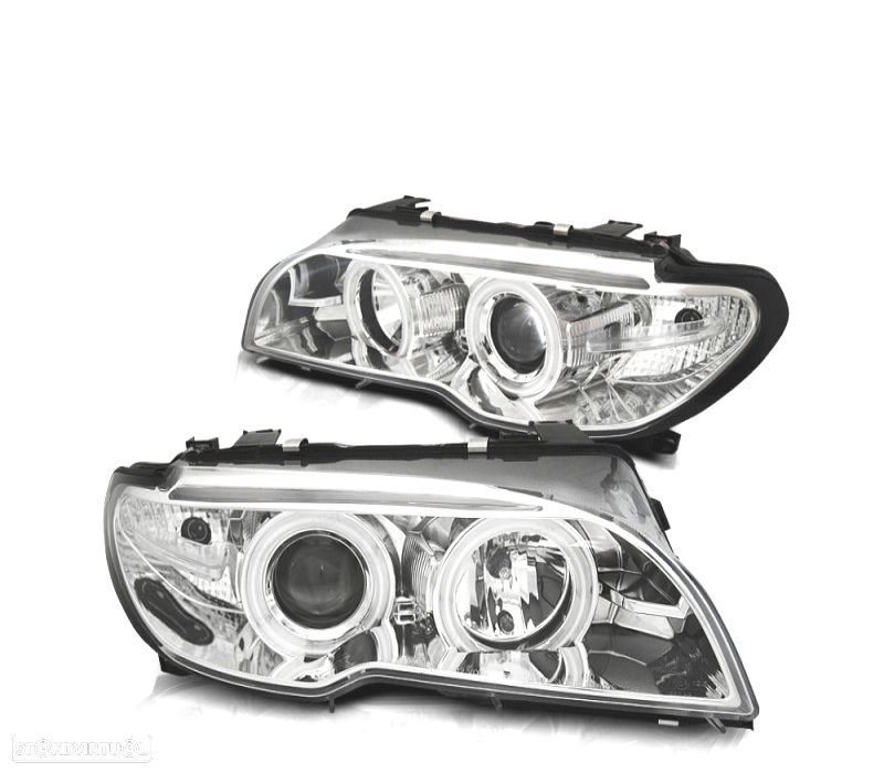 FARÓIS ANGEL EYES CCFL PARA BMW E46 COUPÊ CABRIO 03-06 CHROME CROMADO - 2