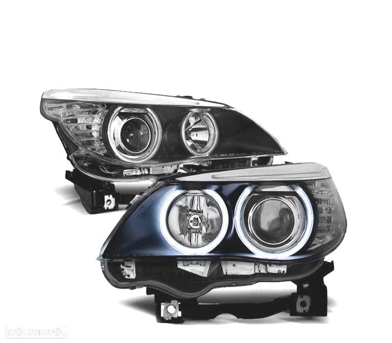 FARÓIS BMW E60 E61 03-07 ANGEL EYES CCFL BLACK PRETO - 2
