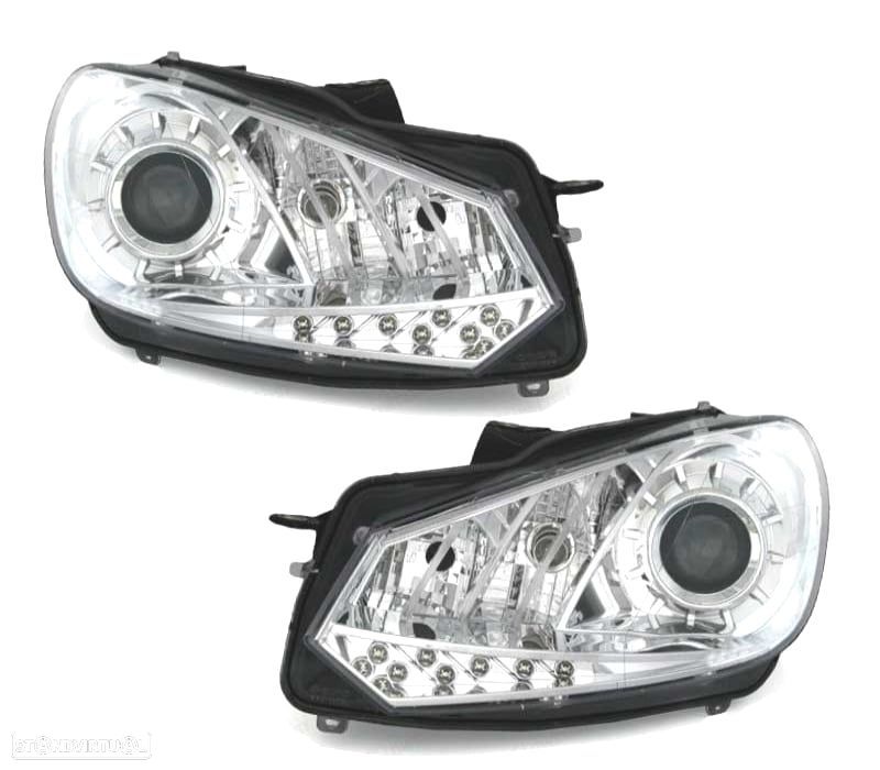 FARÓIS FRENTE LUZ DIURNA PARA VOLKSWAGEN VW GOLF VI 6 FUNDO CROMADO - 1