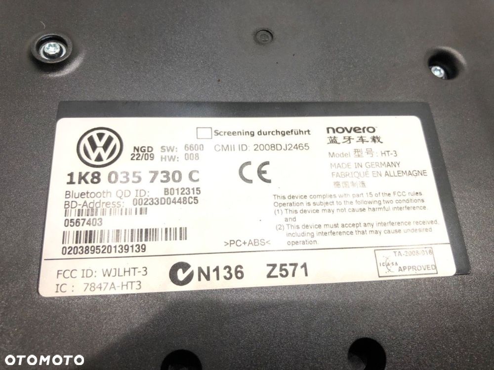 MODUŁ BLUETOOTH  VW TOURAN (1T1, 1T2) 2003 - 2010 1.9 TDI 77 kW [105 KM] olej napędowy 2003 - 2010 - 4