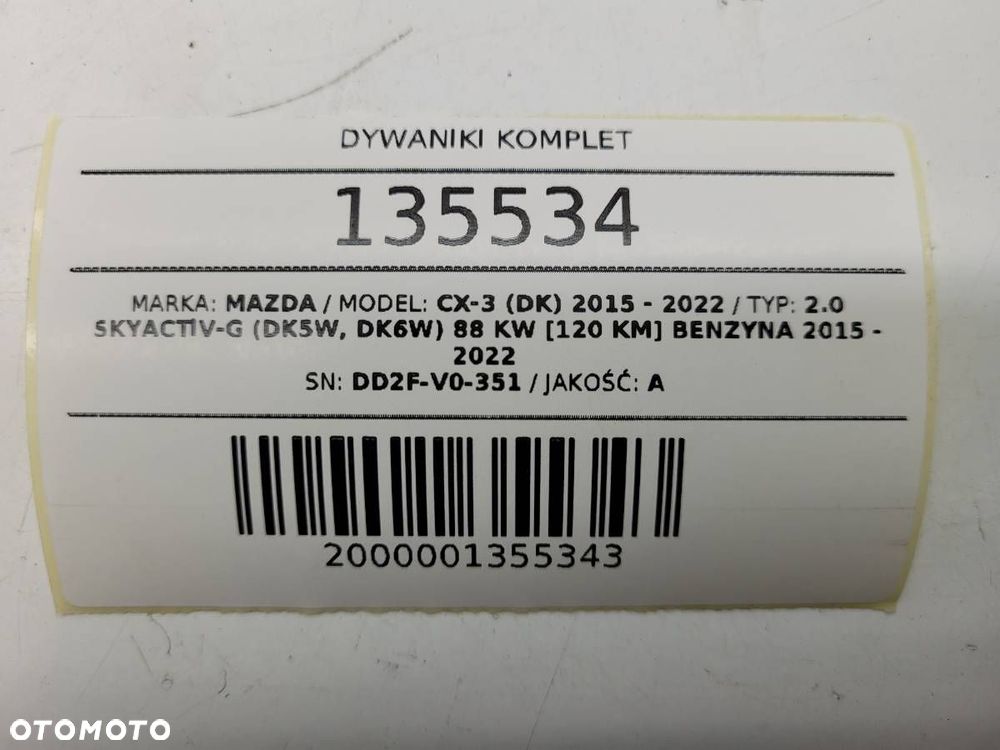 DYWANIKI KOMPLET GUMOWE MAZDA CX-3 DK EUROPA ORYGINAŁ DD2F-V0-351 - 8