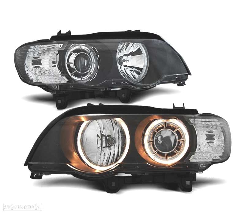 FARÓIS ANGEL EYES BMW X5 E53 00-03 FUNDO PRETO - 1