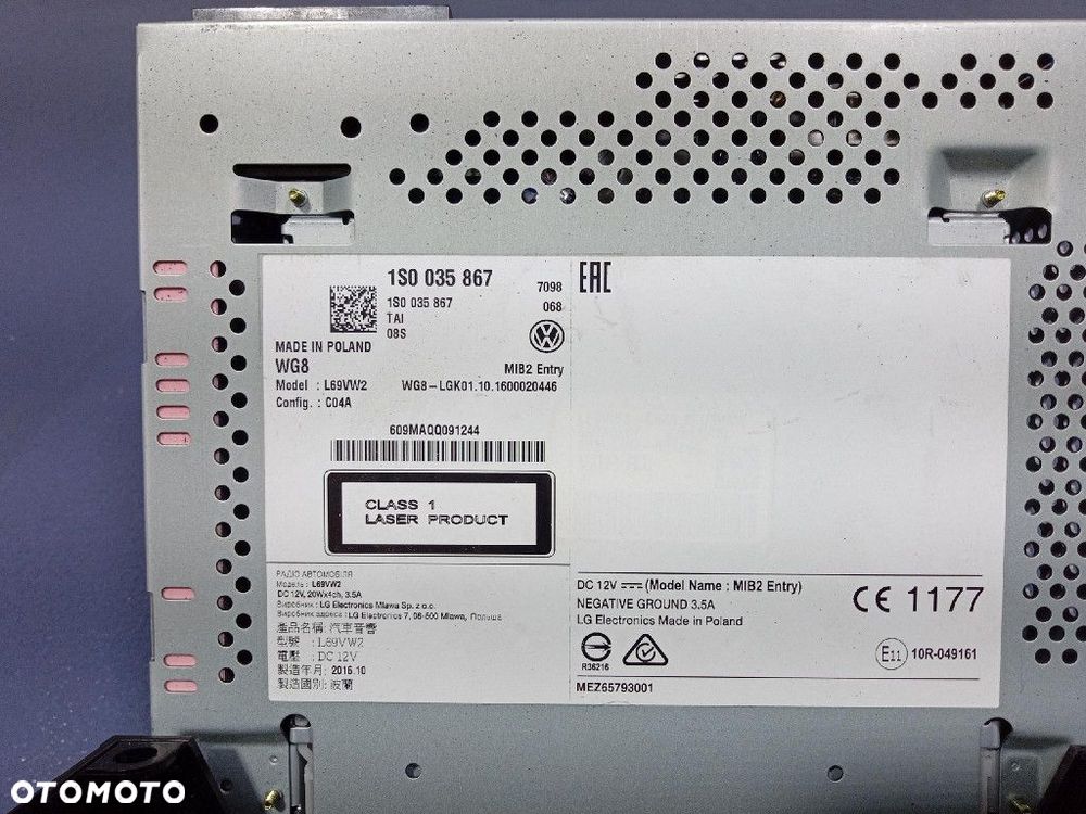 VW UP! LIFT 16- RADIO WYŚWIETLACZ 1S0035867 - 6