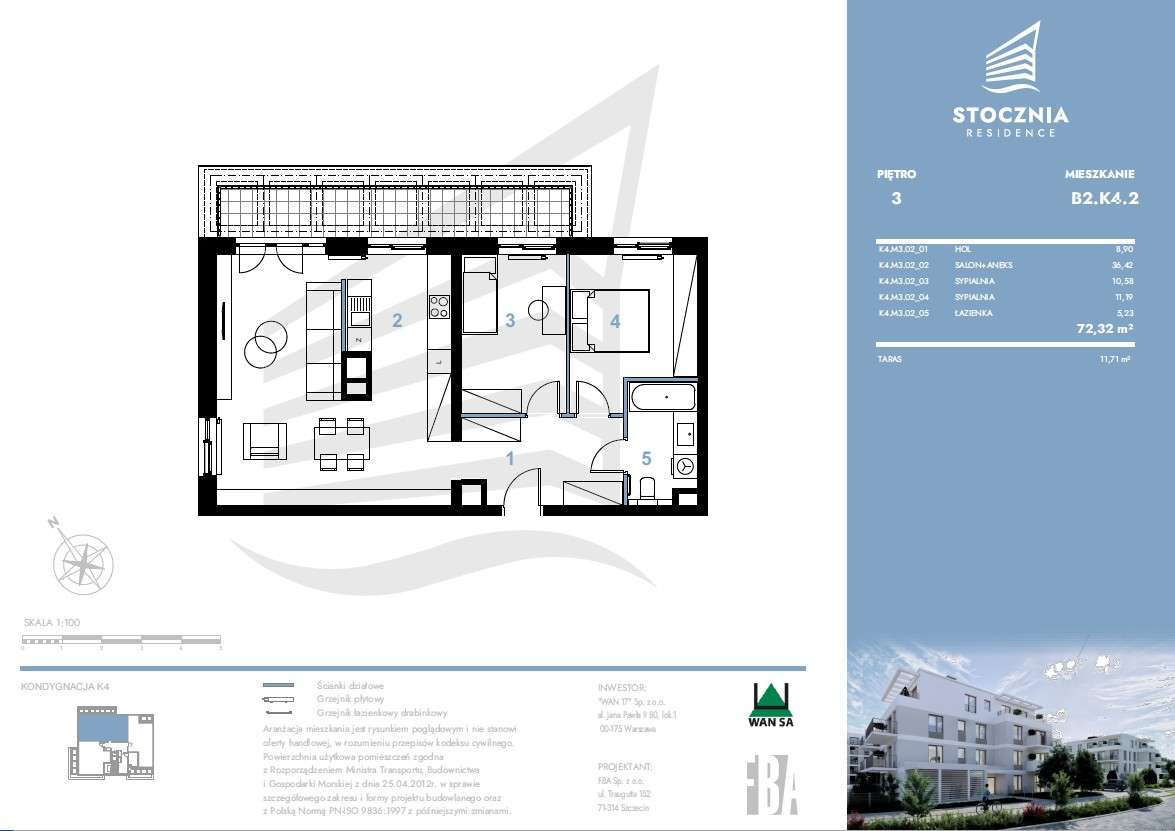 Mieszkanie 72,32 m2 + taras | Stocznia Residence