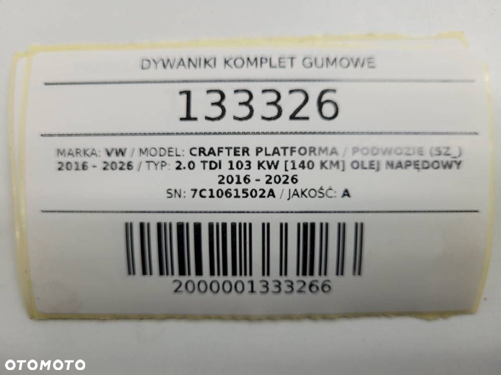 DYWANIKI KOMPLET GUMOWE VW CRAFTER II 7C1061502A ORYGINAŁ - 8