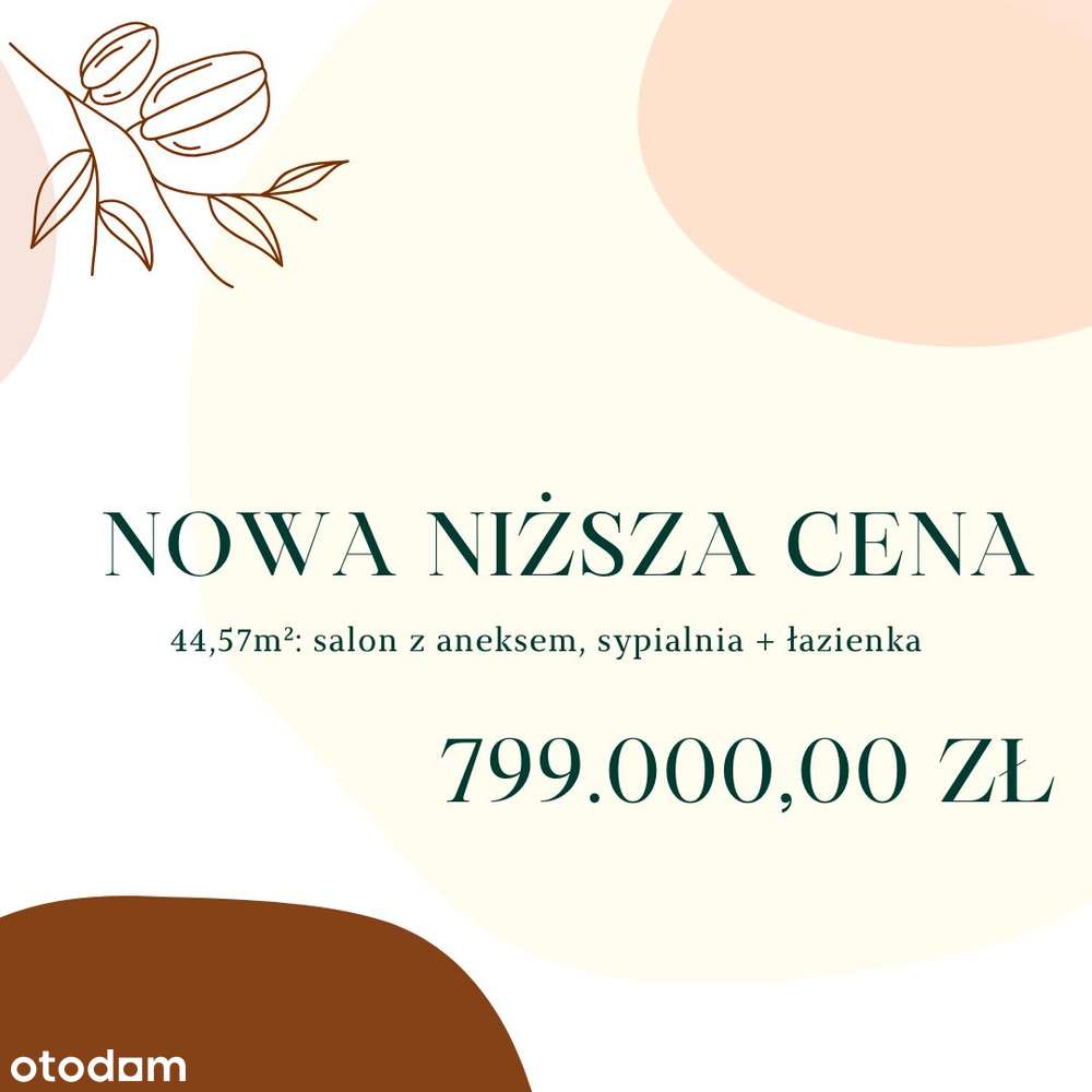 Szczytowe, narożne mieszkanie w nowej inwestycji - 2 pokoje 44,57m²