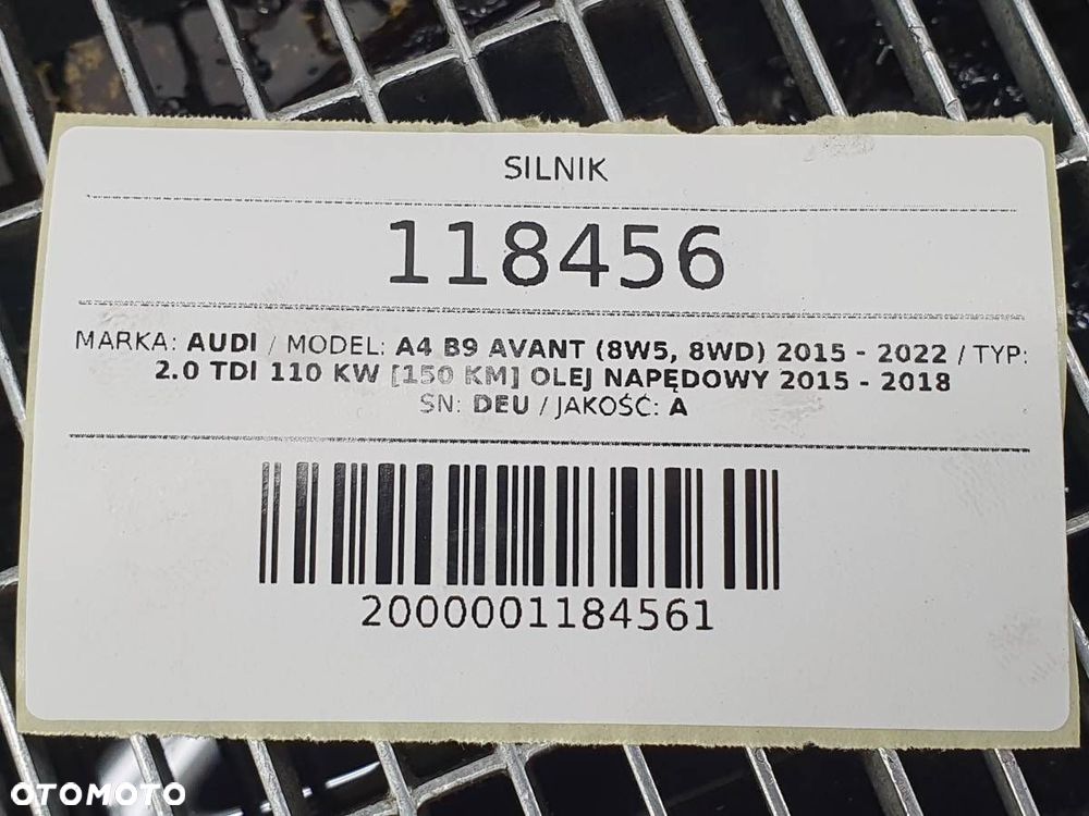 SILNIK KOMPLETNY OSPRZĘT DEU AUDI A4 B9 2.0 TDI 150 KM 2016 - 13