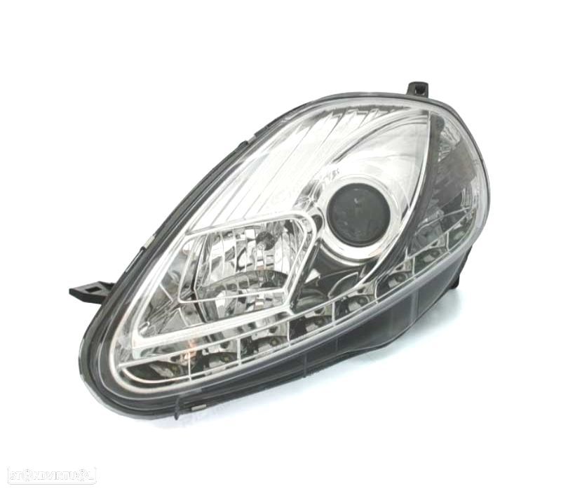 FARÓIS FRONTAIS FIAT GRANDE PUNTO 05-08 LUZ DIURNA FUNDO CROMADO - 2