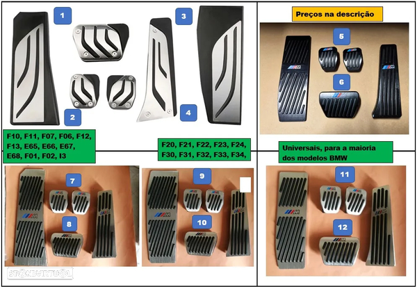 Capas Pedal cx. manual ou automática para BMW