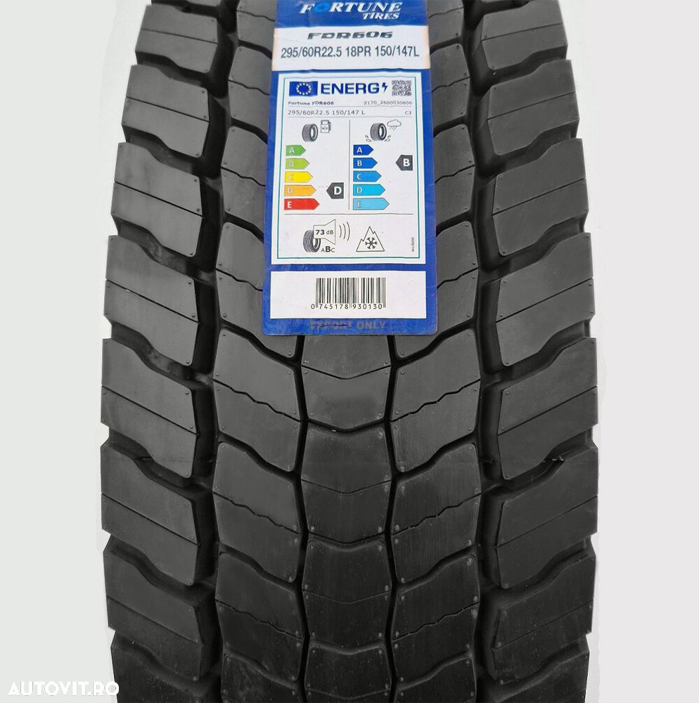 Anvelopa NOUA 295/60R22.5 Fortune FDR 606, M+S*, Hybrid, Tractiune, 150/147L 18PR - D, B, A 73dB - 2