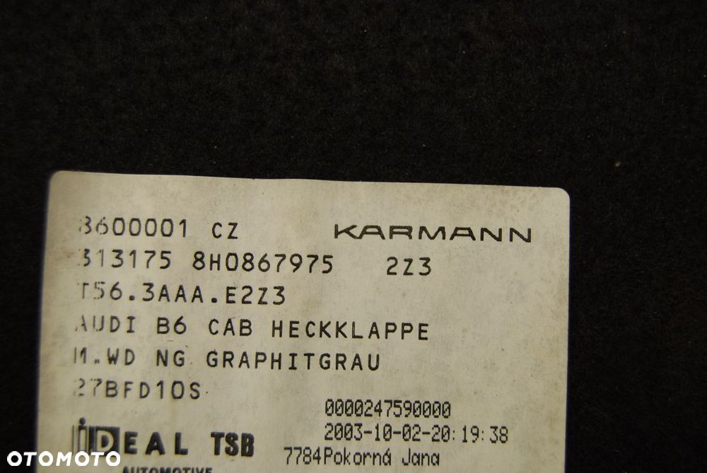 TAPICERKA OSŁONA KLAPY BAGAŻNIKA TYŁ TYLNA AUDI A4 B6 B7 CABRIO 8H0867975 - 4