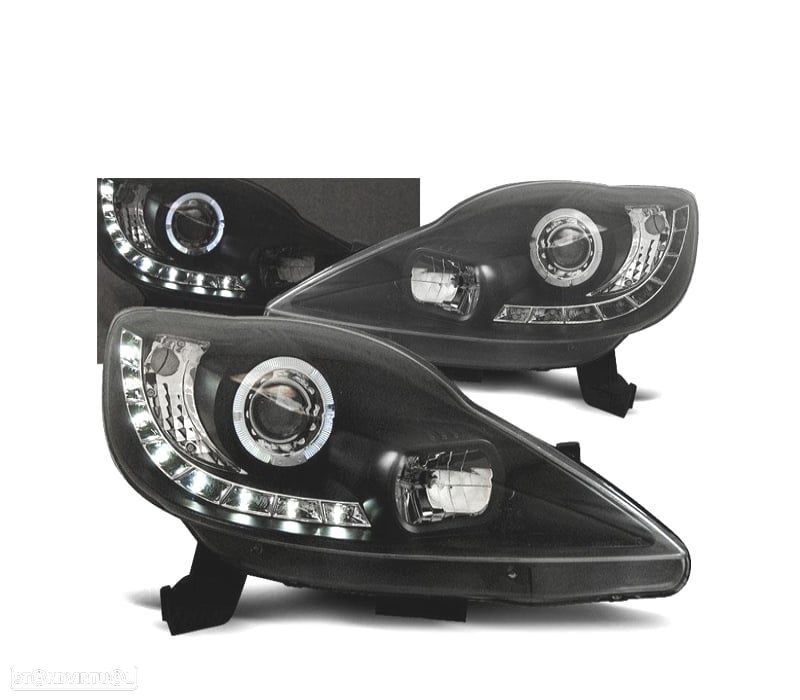 FAROIS FRONTAIS PEUGEOT 107 05-12 LUZ DIURNA FUNDO PRETO - 1