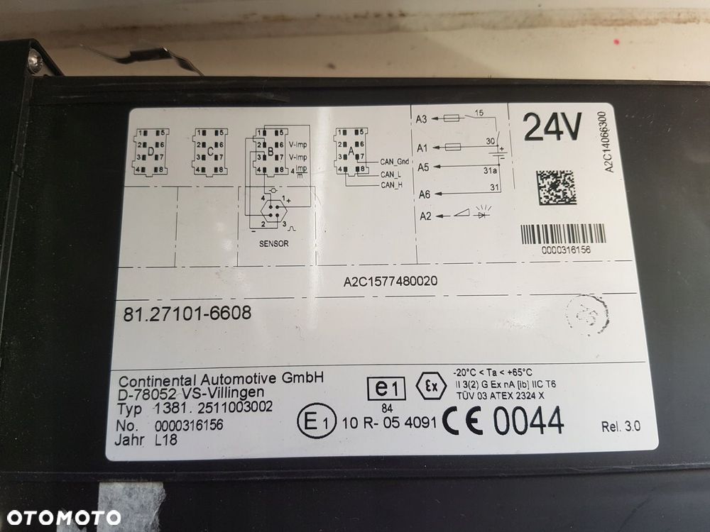 TACHOGRAF Z ADR MAN TGX TGS 2018 ROK 81271016608 - 2