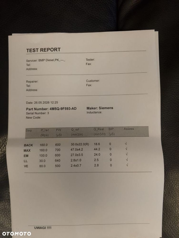 Wtrysk Wtryski Wtryskiwacze Paliwa - 4M5Q-9F593-AD ( 4M5Q 9F593 AD ) ( 4M5Q9F593AD ) - 1.8  TDCI - WYDRUKI ZE SPRAWDZENIA / SPRAWDZONE / GWARANCJA - 8