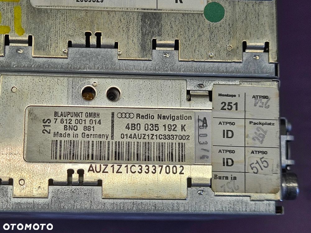Radio 2 DIN Radioodtwarzacz 4B0035192K Blaupunkt Navigation Plus Audi A4 B6 B7 A6 C5 Ksiażka Kod - 29