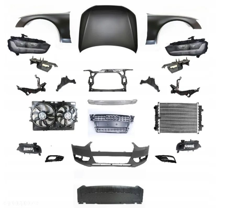 AUDI A4 B8 PRZED LIFT - KOMPLETNY PRZÓD: MASKA, BŁOTNIKI, ZDERZAK, PAS PRZEDNI, CHŁODNICE - NOWE !! - 1